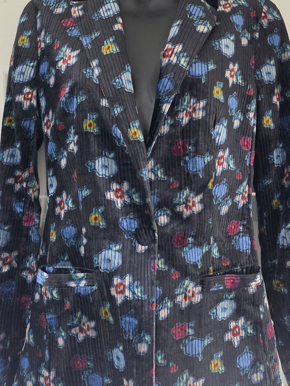Anthropologie Women's Floral Velvet Blazer - Black Multicolor - Picture 2 of 9
